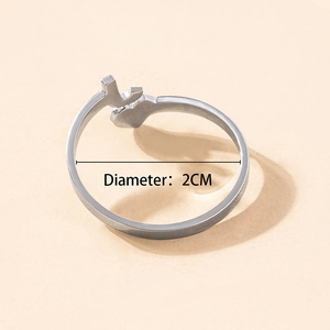Polierter silberner Herzring mit T-Buchstabe, offener verstellbarer Ring, 2cm Durchmesser
