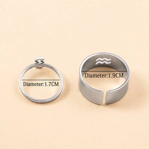 Vintage stainless steel Virgo zodiac open rings set with wave pattern in silver finish