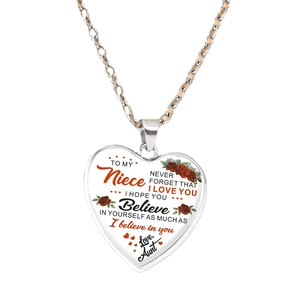 Collana a cuore argento per nipote con rose rosse e dedica affettuosa stampata