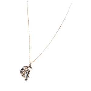 Retro silver owl crescent moon pendant necklace with intricate Nordic knot and star details