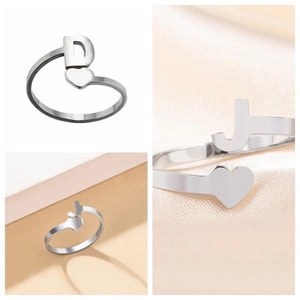 Minimalistischer Edelstahl Herz Buchstabe Offener Ring Für Damen Herren Silber Spiegelpoliert Verstellbarer Buchstabe Schmuck
