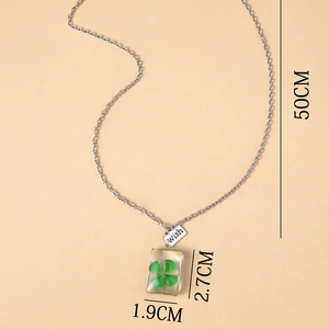 Creative resin necklace with real four-leaf clover specimen and engraved wish tag