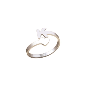 Verstellbarer offener Ring aus Edelstahl mit Buchstabe K und Herzform in Silber