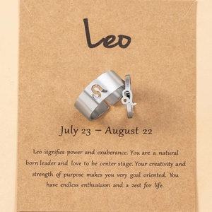 Detail of Leo zodiac silver ring set with symbolic pendant and gift card message