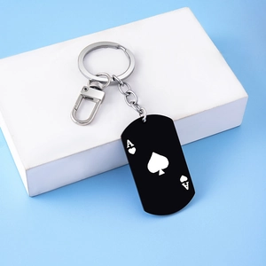Creative Stainless Steel Poker Card Keychain Black Silver Ace Of Spades Jack Of Spades Dog Tag Key Ring For Car Key Accessory