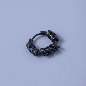 Vintage dragon pattern punk earring with black titanium steel hoops and skull charms