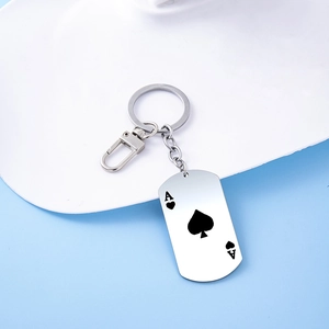 Minimalist silver stainless steel Ace of Spades poker card keychain with lobster clasp