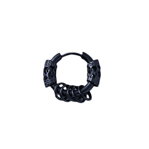 Retro punk black stainless steel hoop earring with dragon carved patterns and hanging rings