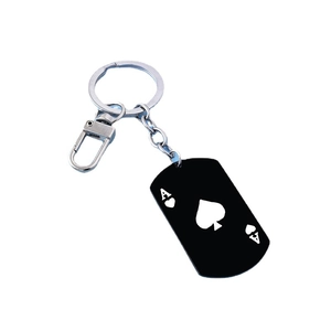 Creative Ace of Spades black rectangle pendant keychain with silver metal ring and spring clasp