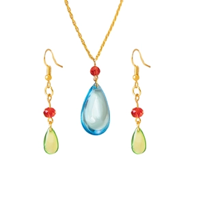 Anime Howl's Moving Castle green drop earrings and crystal necklace jewelry set for cosplay