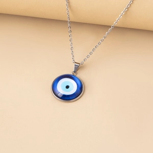 Blue Evil Eye Glass Pendant Necklace For Women Silver Color Alloy Chain Turkish Protective Amulet Fashion Jewelry Gift