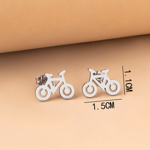 Creative silver bicycle stud earrings for women in polished stainless steel style