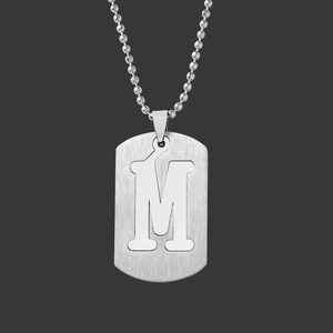 Collier Pendentif Plaque Militaire Initiale en Acier Inoxydable Hommes Femmes Argent Brossé Design Creux Bijoux Cadeau