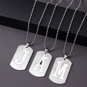 Collier militaire pour homme en acier inoxydable avec pendentif alphabet et chaîne à billes
