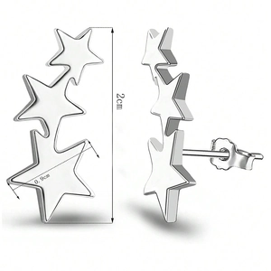 Orecchini rampicanti d'argento con tre stelle collegate della lunghezza di 2 cm