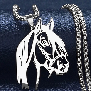 Collana con Ciondolo Testa di Cavallo Cava in Acciaio Inossidabile Gioielli Zodiacali Animali Punk Oro Argento per Uomo Donna