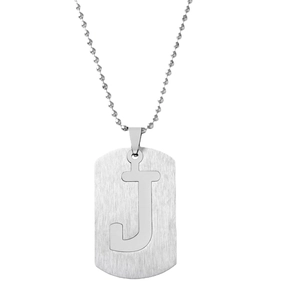 Collier plaque militaire en acier inoxydable argenté avec lettre J et chaîne