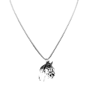 Collana in acciaio inossidabile argento con ciondolo a testa di cavallo e catena a maglie