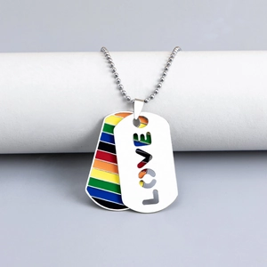 Stainless Steel Rainbow Pride Pendant Necklace Love Equality Bubble Hollow Dog Tag Ball Chain LGBTQ Jewelry For Unisex