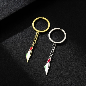 Porte-clés Carte Palestine Israël Acier Inoxydable Pendentif Émail Drapeau Souvenir Anneau De Clé Métal