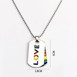 Rainbow pride dog tag necklace with LOVE cutout and stainless steel ball chain