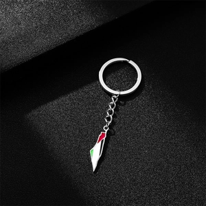 Porte-clés en acier inoxydable avec pendentif carte Israël et Palestine en émail coloré