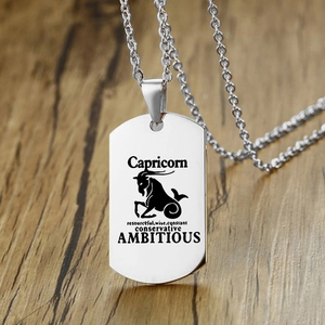Edelstahl Sternzeichen Militär Marke Halskette Für Damen Herren Gravierte Horoskop Tierkreis Anhänger Mode Schmuck Halsketten