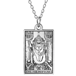 Edelstahl-Tarot-Anhänger Halskette mit dem Hierophant V Kartendesign an einer Metallkette