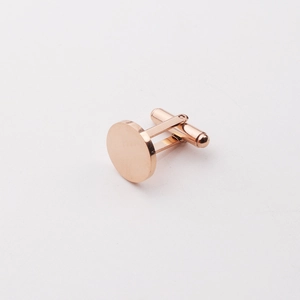 Polished rose gold round stainless steel cufflinks with mirrored surface for men's shirts