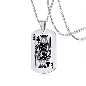 Collier Pendentif Carte de Poker en Acier Inoxydable pour Hommes Hip Hop Cartes à Jouer JQK Portrait Collier Bijoux