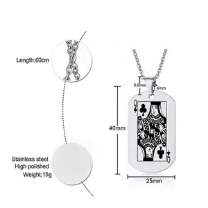 Collier avec pendentif Reine de Trèfle en acier inoxydable poli pour hommes avec dimensions