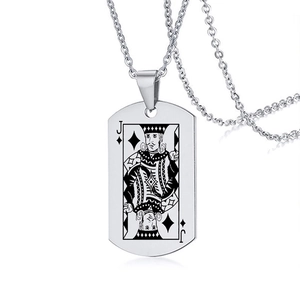 Collier pour homme en acier inoxydable argenté avec pendentif plaque Valet de Carreau Poker
