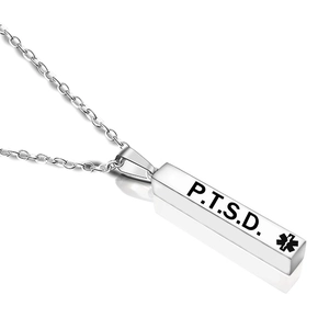 Medizinische PTSD Halskette aus silbernem Edelstahl mit eingraviertem Lebensstern-Symbol