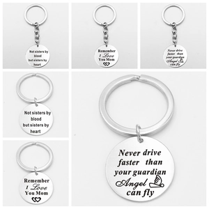 Stainless Steel Round Engraved Keychain Inspirational Quotes Lettering Key Ring Polished Silver Metal Pendant Key Holder For Family Friends Gift