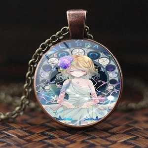 Vintage bronze Libra zodiac necklace with artistic illustration and celestial charm