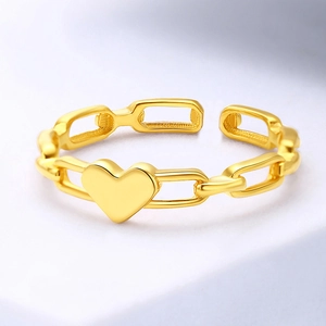 Bague chaîne réglable dorée avec motif cœur évidé en acier au design minimaliste