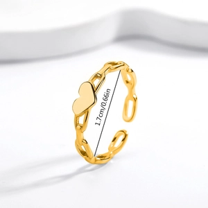 Bague ouverte chaîne de cœur dorée minimaliste, ajustable avec diamètre de 1,7 cm