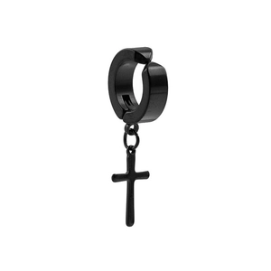 Black punk cross drop earrings for men made of stainless steel with non-pierced clip-on design