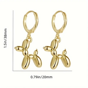 Goldene Ballonhund-Ohrringe aus Edelstahl mit Maßen von 38 mm Höhe und 20 mm Breite