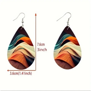 Bohemian teardrop earrings with colorful wave patterns and elegant hanging design