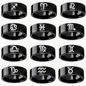 Vintage Stainless Steel Zodiac Sign Rings For Men Women Black Electroplated Minimalist Constellation Finger Band Ring Jewelry Gift