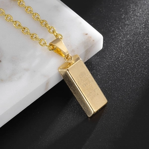 Stainless Steel Gold Bar Bullion Pendant Necklace For Women Minimalist Personalized Gold Plated Clavicle Chain Jewelry Accessory