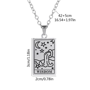 Detailed view of silver stainless steel Wisdom Tarot pendant with moon and star engraving