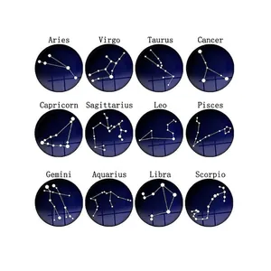 Set of 12 zodiac constellation starry sky glass keychains in deep blue and white finish
