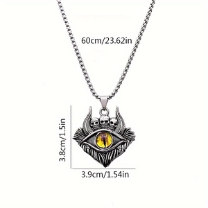 Gothic retro evil eye skull necklace with yellow eyeball pendant and 60cm chain for men