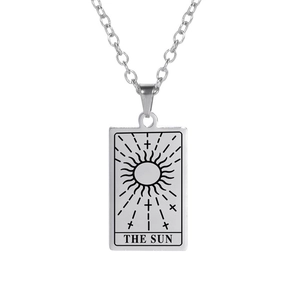 Fashionable stainless steel tarot sun pendant necklace with a classic silver link chain