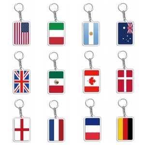 Set of 12 acrylic flag keychains featuring US UK France Italy and more national designs
