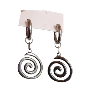 Silver swirl vortex pendant earrings with hoop drop design for men and women