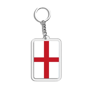 Detail view of acrylic rectangular keychain featuring the England St George Cross flag