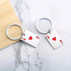 Creative Poker Card Ace Of Hearts Keychain For Men Women Stainless Steel Enamel Heart Keyring Bag Hanging Ornament Gift